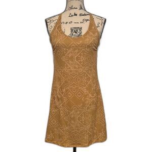 PrAna Opal Racerback Athletic Dress S Mustard Yellow Zip Pocket Summer Active